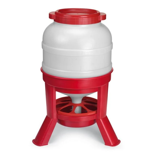 Mangeoire à Trémie Poule En Plastique Avec Pieds 30L Rouge Et Blanche - Gaun 1 Mangeoire à Trémie Poule En Plastique Avec Pieds 30L Rouge Et Blanche - Gaun