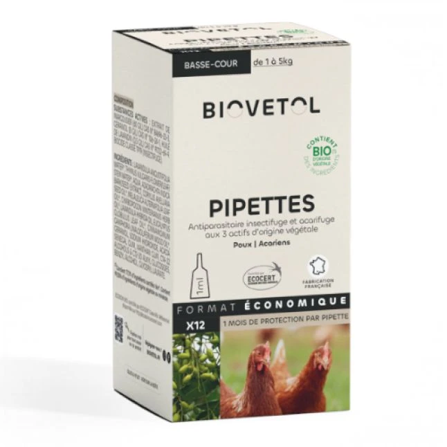 Pipettes Insectifuges Bio Pour Poules Et Volailles Par 12 - Biovetol 1 Pipettes Insectifuges Bio Pour Poules Et Volailles Par 12 - Biovetol