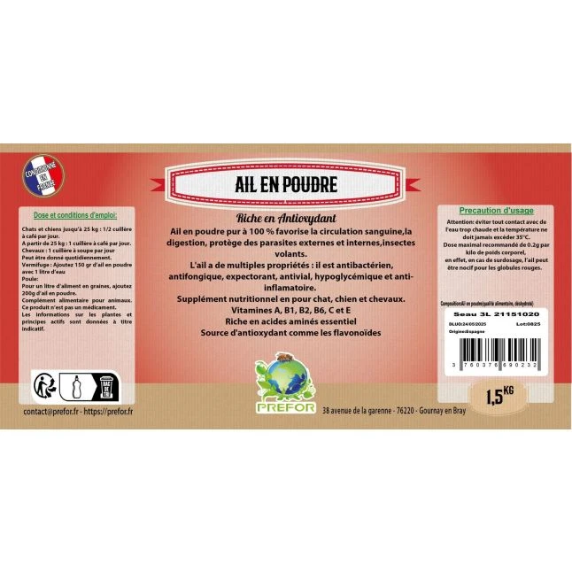Ail En Poudre Pour Poule Seau 1,5kg - Prefor 2 Ail En Poudre Pour Poule Seau 1,5kg - Prefor – Image 2
