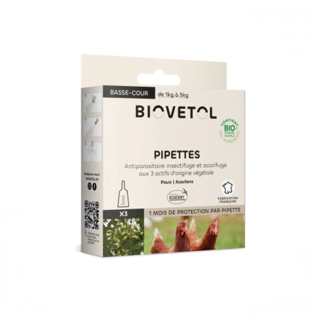Pipettes Insectifuges Bio Pour Poules Et Volailles Par 3 - Biovetol 1 Pipettes Insectifuges Bio Pour Poules Et Volailles Par 3 - Biovetol
