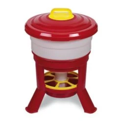 Mangeoire à Trémie Poule En Plastique Avec Pieds Imperial Easy Clean 30L Rouge Et Blanc - Gaun
