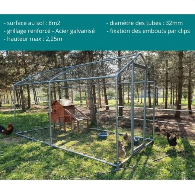 Enclos Poulailler 8m² Tubes 32mm H2,25m - Parc Grillagé Renforcé 4x2m - Acier Galvanisé 2 Enclos Poulailler 8m² Tubes 32mm H2,25m - Parc Grillagé Renforcé 4x2m - Acier Galvanisé – Image 2