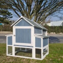 Poulailler Deluxe Bleu Toit Shingle Gris 10 à 12 Poules -Chemin Des Poulaillers Boutique poulailler deluxe 12 poules bleu vue dos