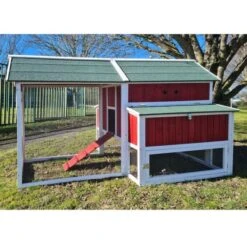 Poulailler Deluxe Rouge Toit Shingle Vert 10 à 12 Poules V3.0 -Chemin Des Poulaillers Boutique poulailler deluxe rouge toit vert 12 poules vue cote gauche