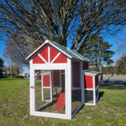 Poulailler Deluxe Rouge Toit Shingle Vert 10 à 12 Poules V3.0 -Chemin Des Poulaillers Boutique poulailler deluxe rouge toit vert 12 poules vue toit cote gauche