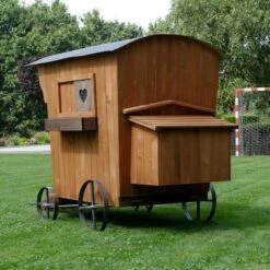 Poulailler Roulotte Toit Tôle 6 à 10 Poules Mobile -Chemin Des Poulaillers Boutique poulailler roulotte profil arriere